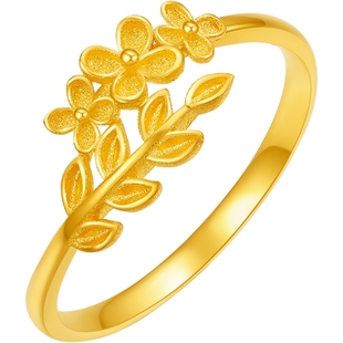 周六福黄金5G足金戒指蔓蔓芳华花朵叶子计价田园系列女友新年礼物