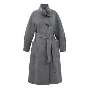 HONRN/红人立领系带收腰双面羊毛呢子大衣外套女秋冬季HK59OD010