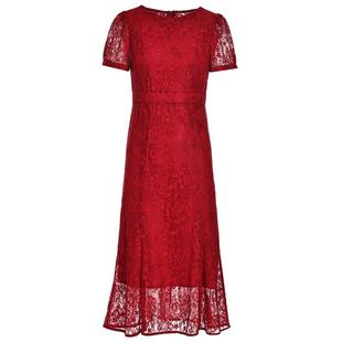 经典故事2025新款夏季高端水溶蕾丝连衣裙女时髦修身长裙红裙子