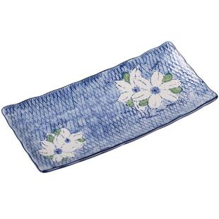 釉下彩盘子手绘陶瓷餐具点心刺身平盘三文鱼长方形餐厅家用寿司盘