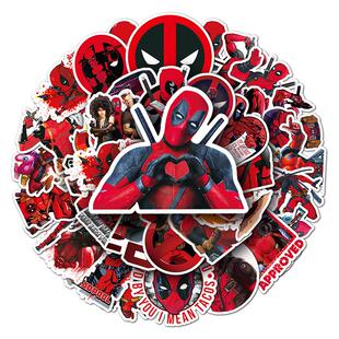 100张漫威系列死侍贴纸Deadpool卡通人物涂鸦装饰行李箱笔记本电脑手机平板水杯相册日记本pvc可移动防水贴画