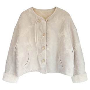 糖安妮【奶油珍珠】国风新中式仿水貂毛皮草一体外套两面穿女宽松