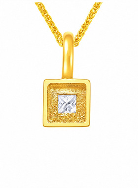 小冰块方钻项链 女纯银镀18K黄金色镶钻方糖锁骨链简约小巧精致潮