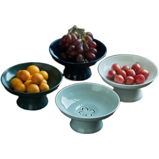 新中式可沥水果盘家用古典陶瓷高脚茶点盘茶具茶道日式水果坚果碟