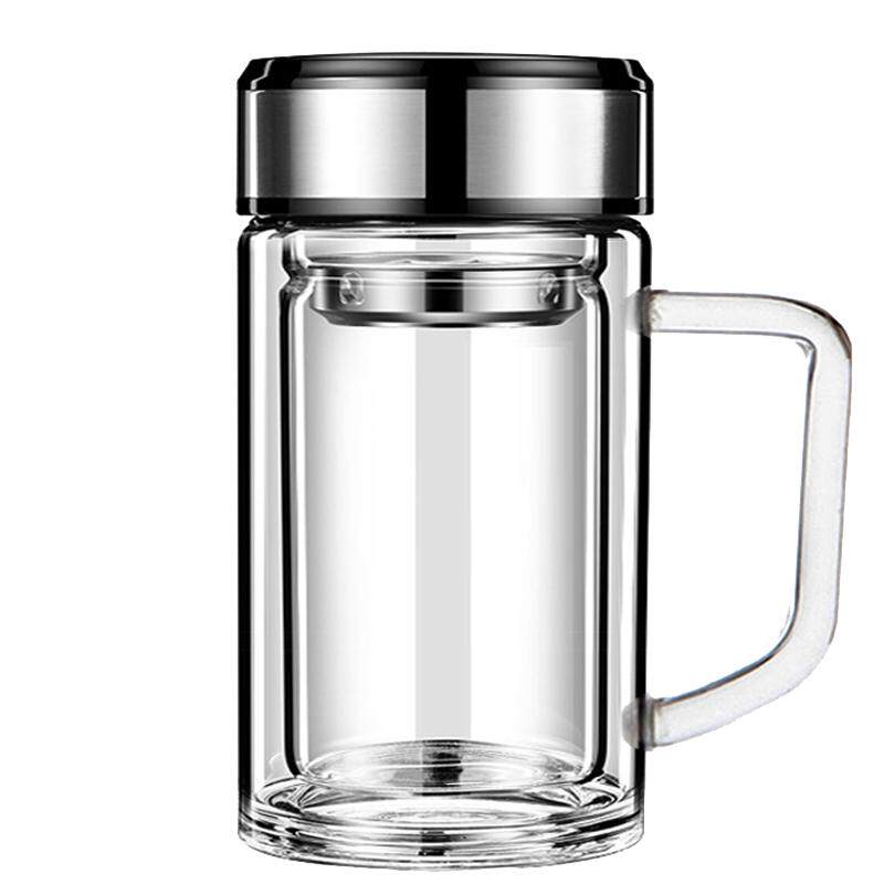 带手柄喝水双层玻璃茶杯
