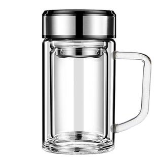 双层玻璃真空杯大号办公过滤泡茶喝水杯子水杯550ml定制广告带盖