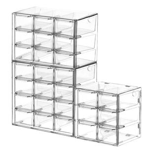 迷你抽屉柜全透明9宫格抽屉盒手工分类收纳盒桌角首饰整理架.4266