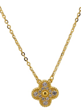 足金金包银四叶草镶石纯金色项链2026足金工艺简约送女友母亲礼物