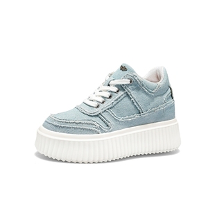 iiJin艾今25新款8.5cm超轻厚底内增高牛仔帆布休闲板鞋女194GAA