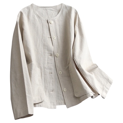 简约纯色棉麻混纺宽松廓形女外套