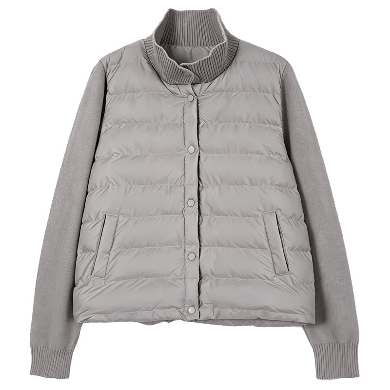 小耳出品 轻暖系列~含绵羊毛填充/横纹绗缝/针织拼接显瘦棉服外套