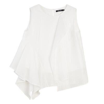 ELLE白色荷叶边醋酸无袖小衫女