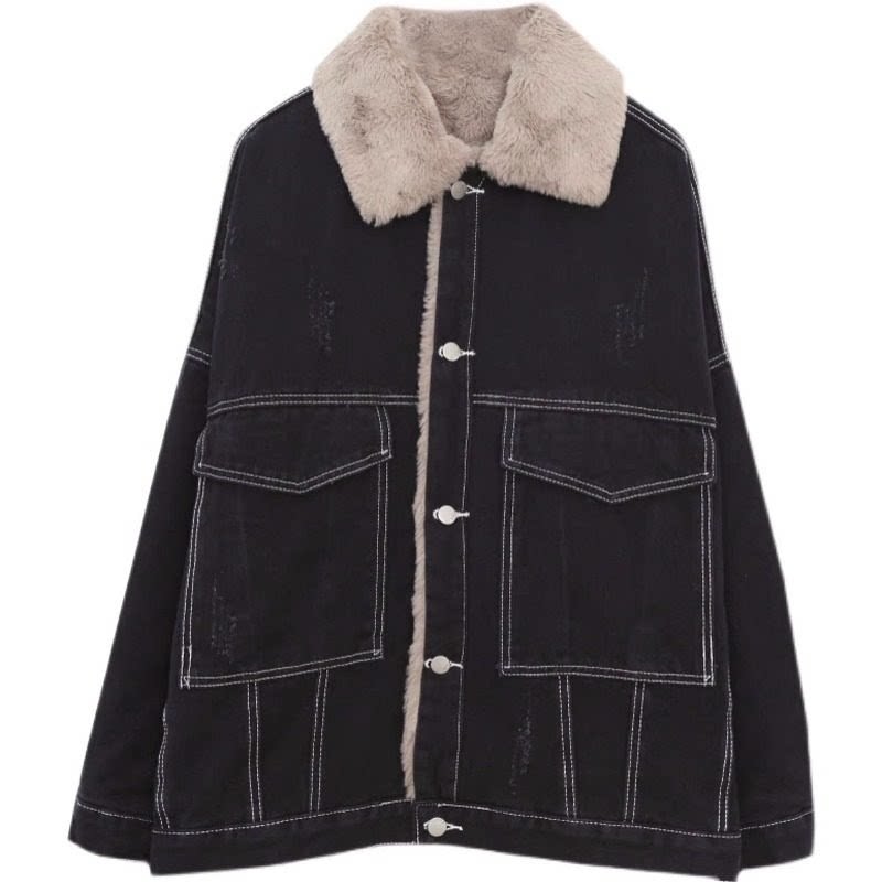 冬季牛仔加绒加厚外套女棉衣棉服