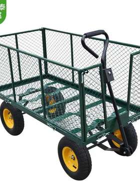 现货黑色围栏车网车 网格手推车四轮拉货小推车仓库搬运小推车