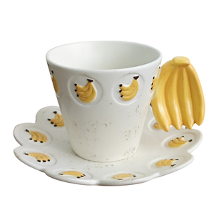 手绘浮雕香蕉陶瓷盘可爱杯碟礼盒装重工出口送人生日礼物餐具套装