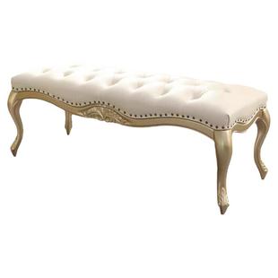 美式轻奢雕花床尾凳贵妃凳卧室换鞋凳床榻欧式实木布艺床边长条凳