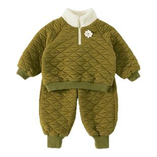 女童秋冬套装2025新款宝宝休闲保暖两件套女孩加厚冬装儿童童装潮