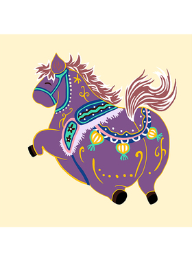 手工填色马年喜庆摆台画