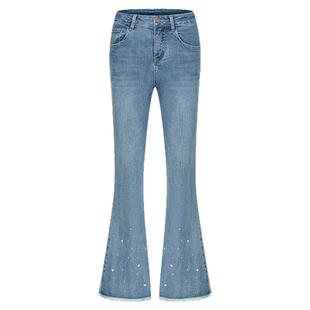 FEXATA斐格思2026夏季新品重工烫钻钉珠气质毛边微喇叭牛仔裤女