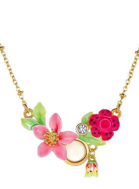Juicy Grape热带花玛瑙项链法式简约珐琅红花朵轻奢锁骨链礼物女