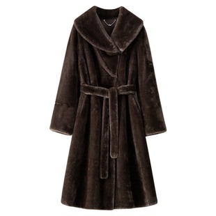 【商场同款】奕辰2025冬季新款翻领毛绒系带加厚保暖长款毛毛外套