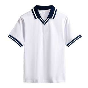 25校服POLO衫男童女童夏季打底衫白色V领短袖T恤初中小学生班服