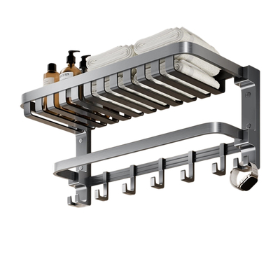 潜水艇毛巾架卫生间免打孔挂浴巾架一体枪灰太空铝浴室置物架套装