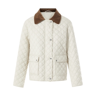 朗姿集团LIME莱茵翻领菱形格纹棉服短外套25春法式优雅外套