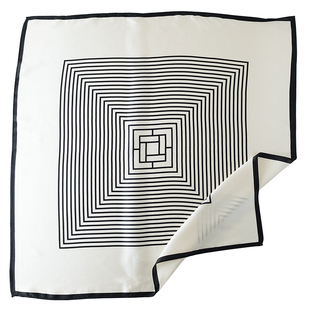 法式OL条纹90cm大方巾女春秋百搭小丝巾空姐纱巾白色围巾洋气披肩