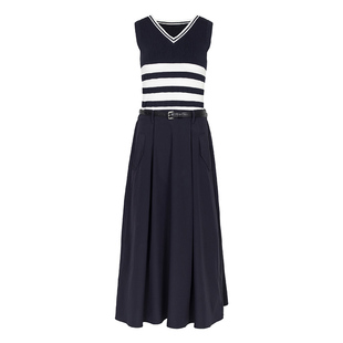 允硕允硕新品时尚针织高腰遮胯伞裙女气质夏条纹修身连衣裙569437