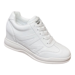 超显瘦显脚小女鞋加绒内增高7cm休闲2025秋冬新款真皮全黑小白鞋