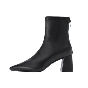 2023新款真皮小码女靴31 32 33白色短靴34小个子大码4344粗高跟靴