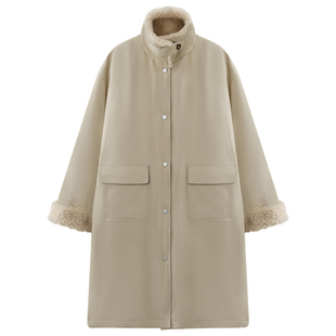 孙文秀studio100%全棉毛领拼接新国标90白鸭绒羽绒服中长款外套女