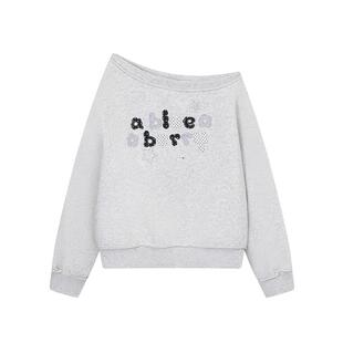 ablueberry 灰色斜肩卫衣女无帽短款26春新款宽松韩系设计感上衣