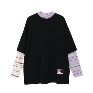 MOVEUP幻走2025秋季新款.FUN系列小高领撞色条纹袖织唛短款T恤女