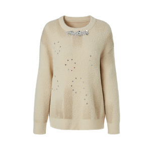 【年货狂欢季】4MILE BY KSMILE 珠花装饰女士圆领软糯宽松毛衣