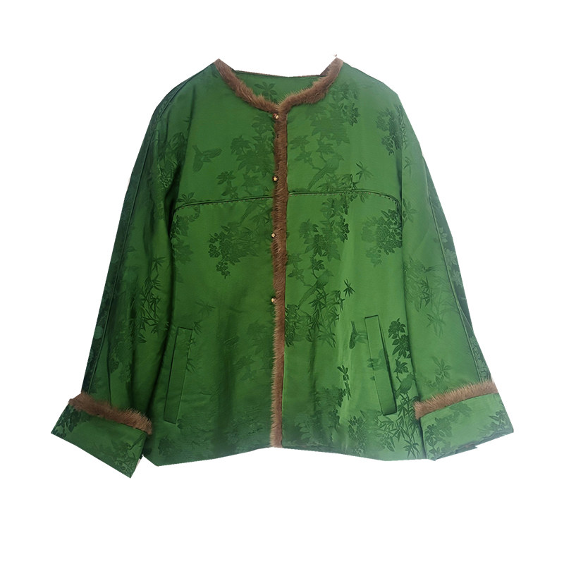 绣绣天亮绿人丝宽松新中式棉服