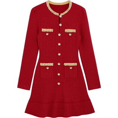 bebe春季新款提花针织连衣裙