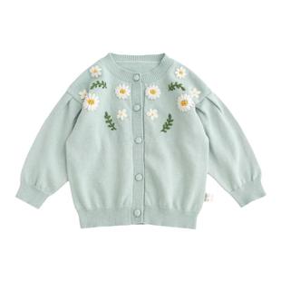 YOUGE幼歌 儿童法式手工钩花开衫2026春季新款女童甜美泡泡袖毛衣