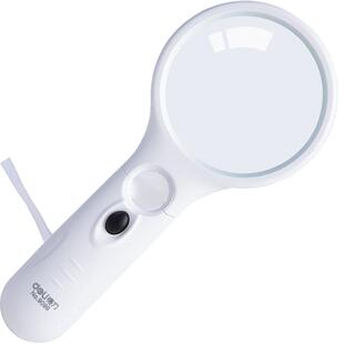 得力光学放大镜手持式高清便携大小镜头LED灯老人阅读看报探索