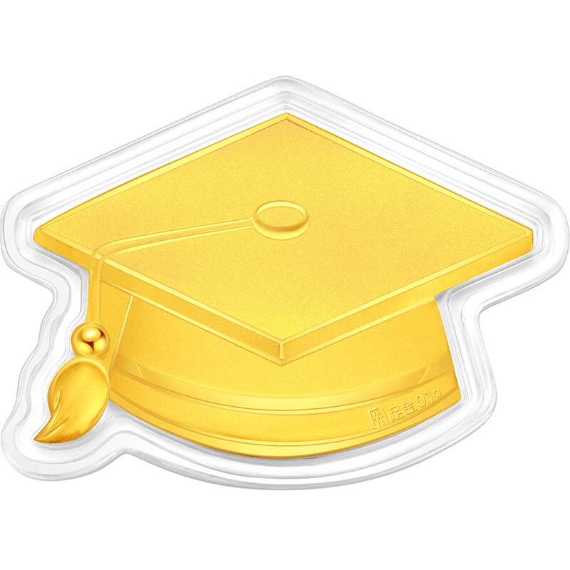 潮宏基第1桶金足金金币黄金投资金摆件学士帽考神毕业证书礼物