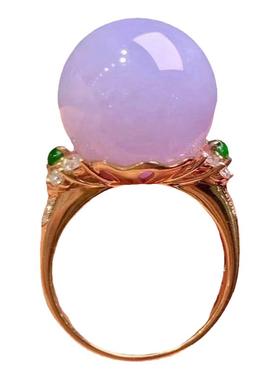 冰种紫罗兰紫玉髓圆珠戒指