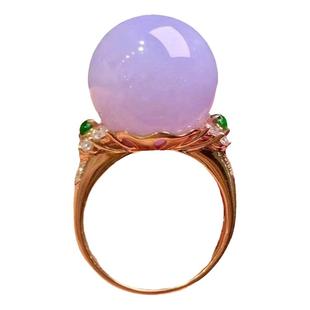 冰种紫罗兰紫玉髓圆珠戒指女S925银镶钻圆形圆润气质复古活口戒