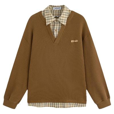 万有引力博物馆 假两件衬衫领卫衣女春秋款宽松学院风早秋上衣K