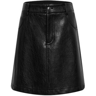 KBNE黑色皮半身裙女仿小羊皮25秋季新款短裙A字裙小个子气质半裙