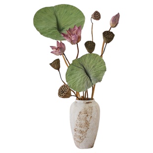 莲蓬荷花干花花束客厅摆设真花风干天然荷叶花瓶禅意插花装饰摆件