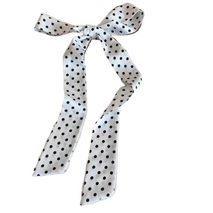 韩系黑白波点丝巾小长条发带女春秋围巾飘带绑包系脖领巾头巾腰带