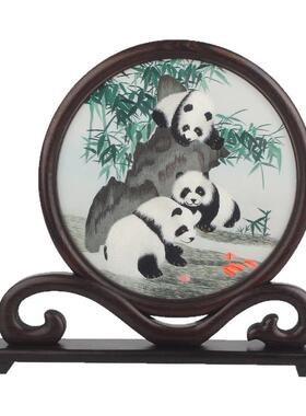 苏绣摆件蜀绣刺绣熊猫伴手礼中国特色商务出国文创礼品送老外礼物
