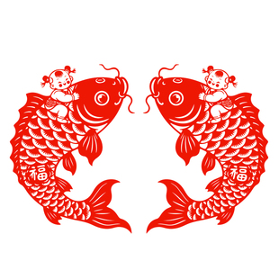 福娃窗花鱼福字剪纸年年有余静电贴纸玻璃贴窗贴2026马年新年新春