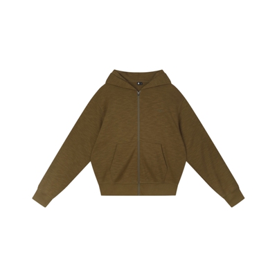 Oneup竹节纹拉链白色连帽卫衣秋冬休闲高级运动宽松廓形开衫外套